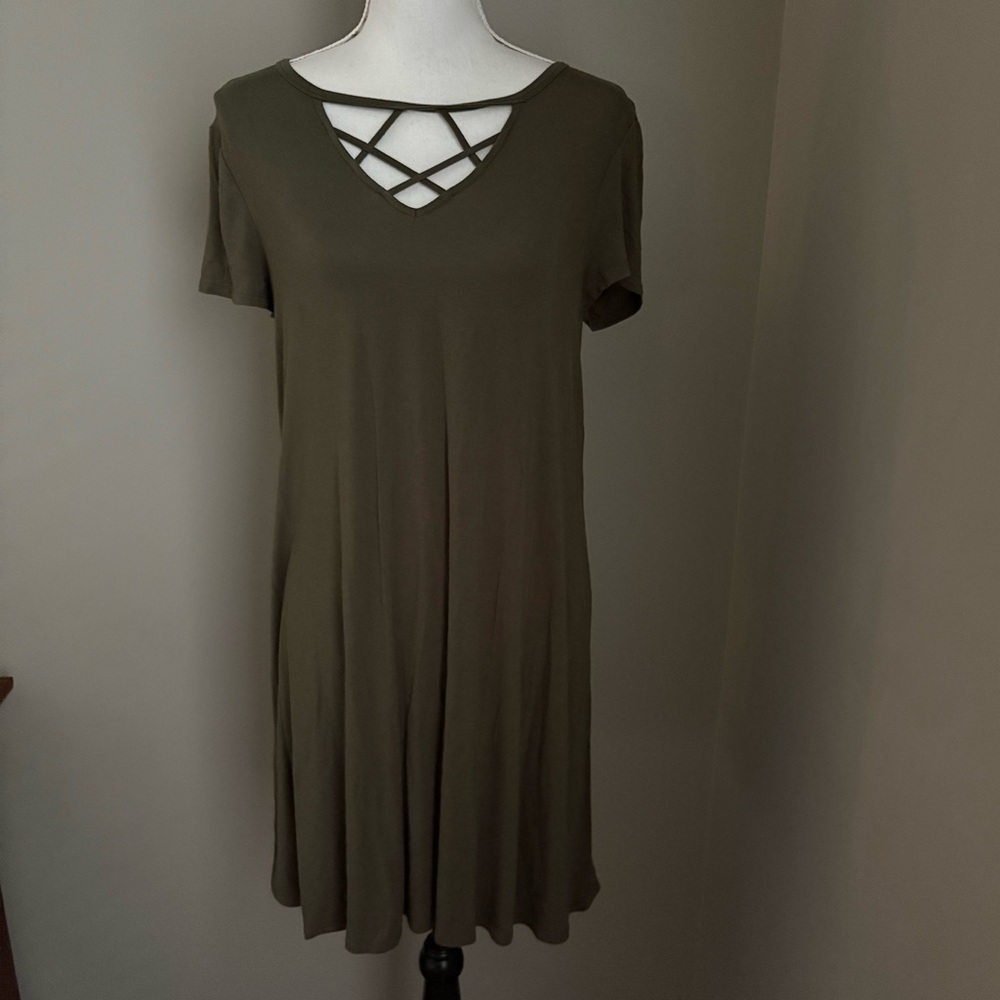 Olive green dress with crisscross back detail #green #dress Jersey Knit Size S